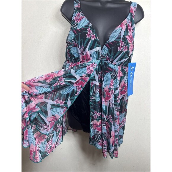 (L1) Fit 4 U Swimwear Mesh Flyaway Floral over Black 1-piece Sizes 22W,18w - Picture 9 of 11